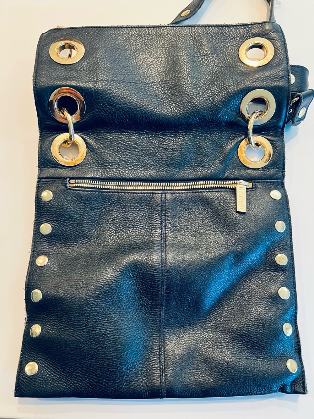 Hammitt Black Leather Crossbody with Gold Grommet Hardware - Picture 4 of 6